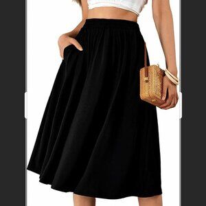 Black Stretchy High-Waist A-Line Midi Skirt | Size XL